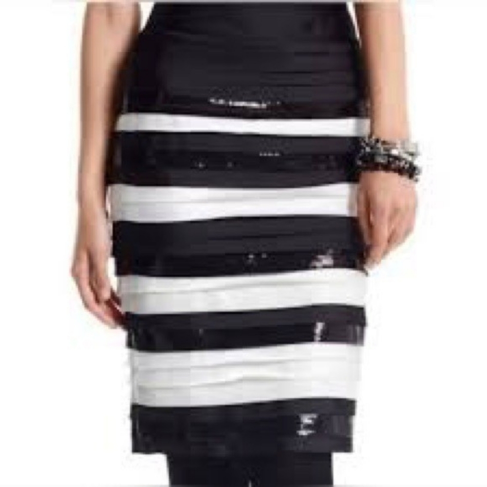 White House Black Market Black and White Striped Skirt